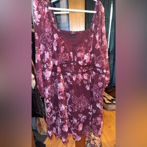 Torrid Romantic Burgundy and Pink Floral Dress